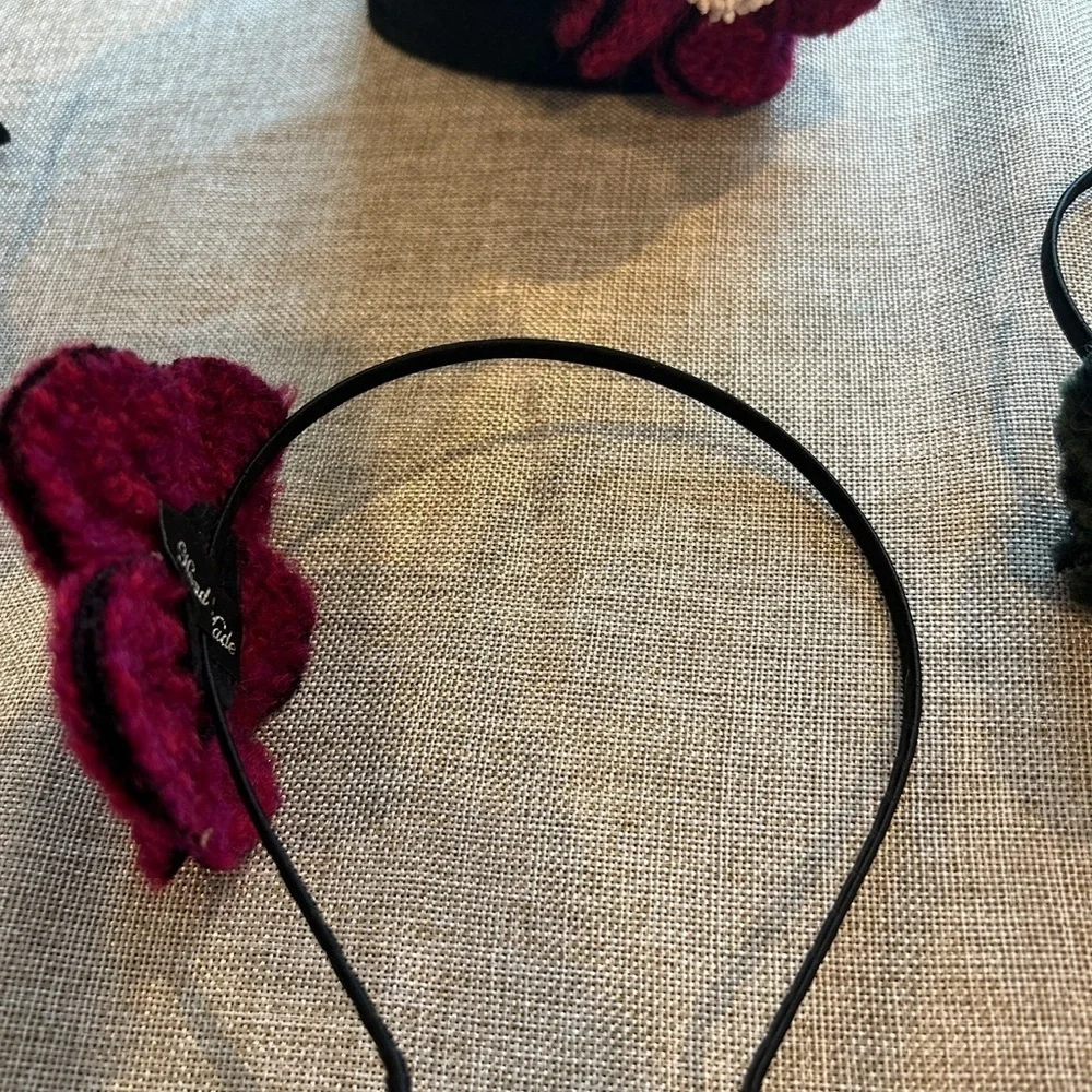 Set of 5 Floral Headbands - Blue, Black, Pink